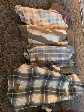 Koolaburra Plaid & Knit Dog Sweaters in Cream, Tan, Gray